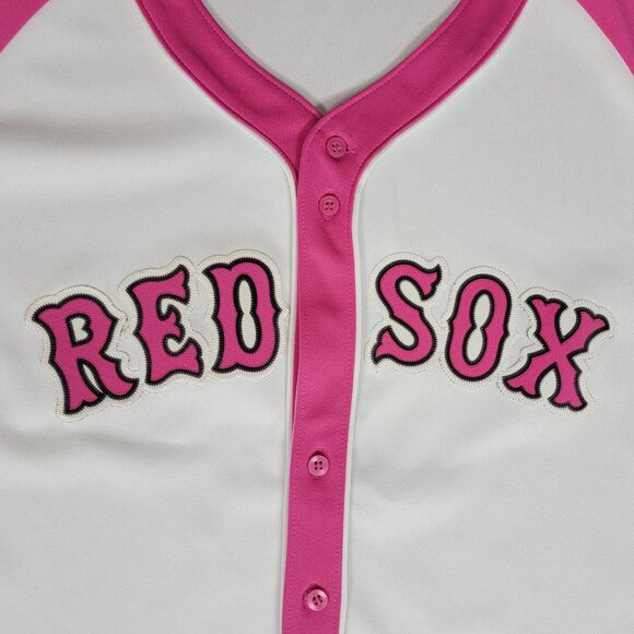 MLB Majestic Pink White Boston Red Sox Short Sleeve Baseball Jersey - XL - Picture 8 of 12